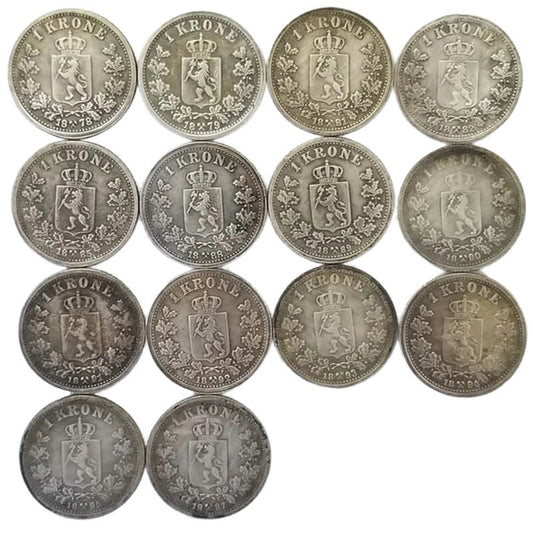 1878-1897 Norwegian 1 Krone Silver Coin Replica Collection