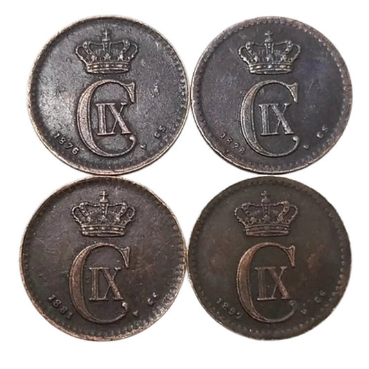Danish 1 Øre Copper Coin Replica Set: 1876, 1878, 1881, 1892